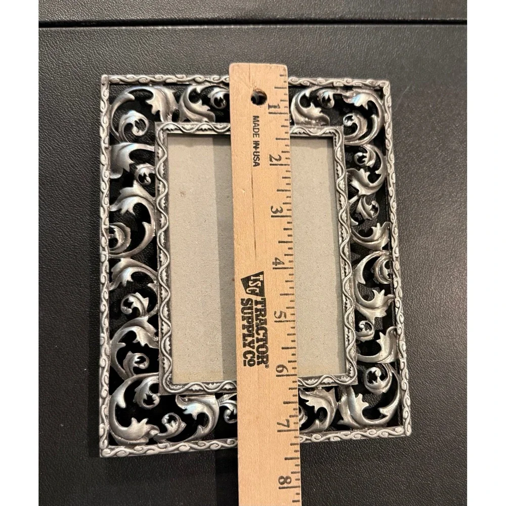 Russ Berrie 3.5x5 Picture Frame Silver Pewter Ornate Scroll Free Standing